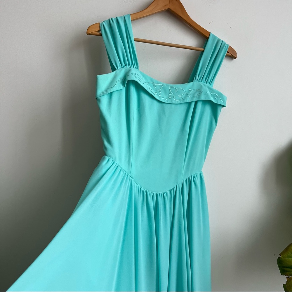 Vintage Tricoville London Blue Midi Dress Size 6 Sleveless Turquoise - Picture 4 of 16